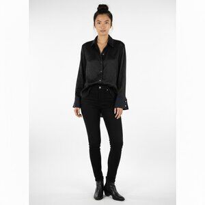 Zara satin effect blouse oversized black long sleeve button up shirt